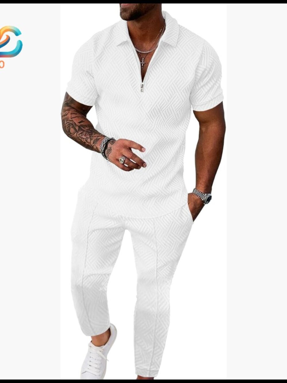 Men's Sweatsuit Set with Short Sleeve Top & Jogger Pants, Medium
